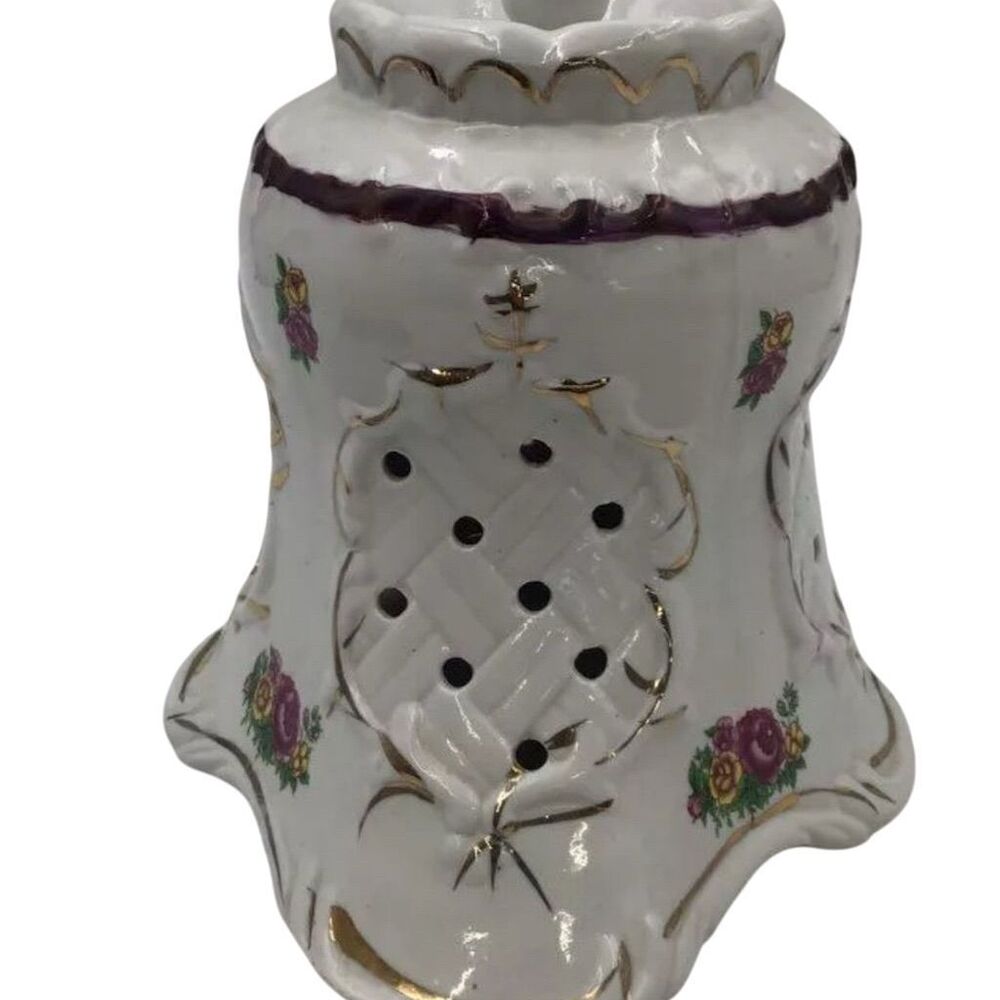 Vintage Porcelain Lampshade - Victorian Style with Roses‎ and Gold Accents